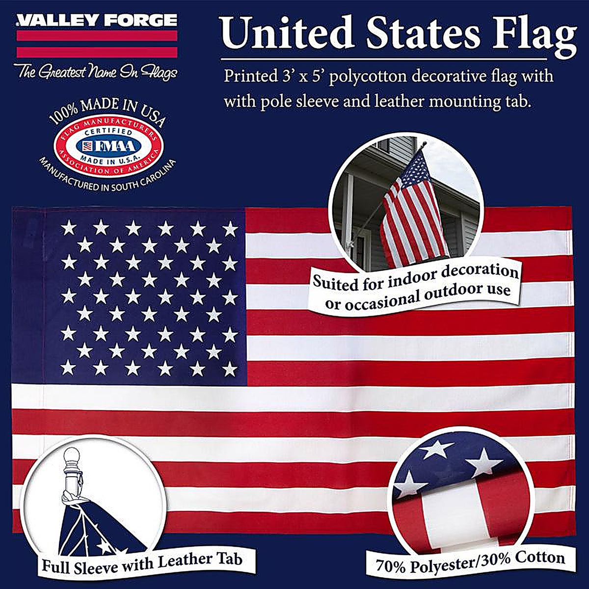 Valley Forge - 99000-1 - American Flag 29 in. H x 50 in. W