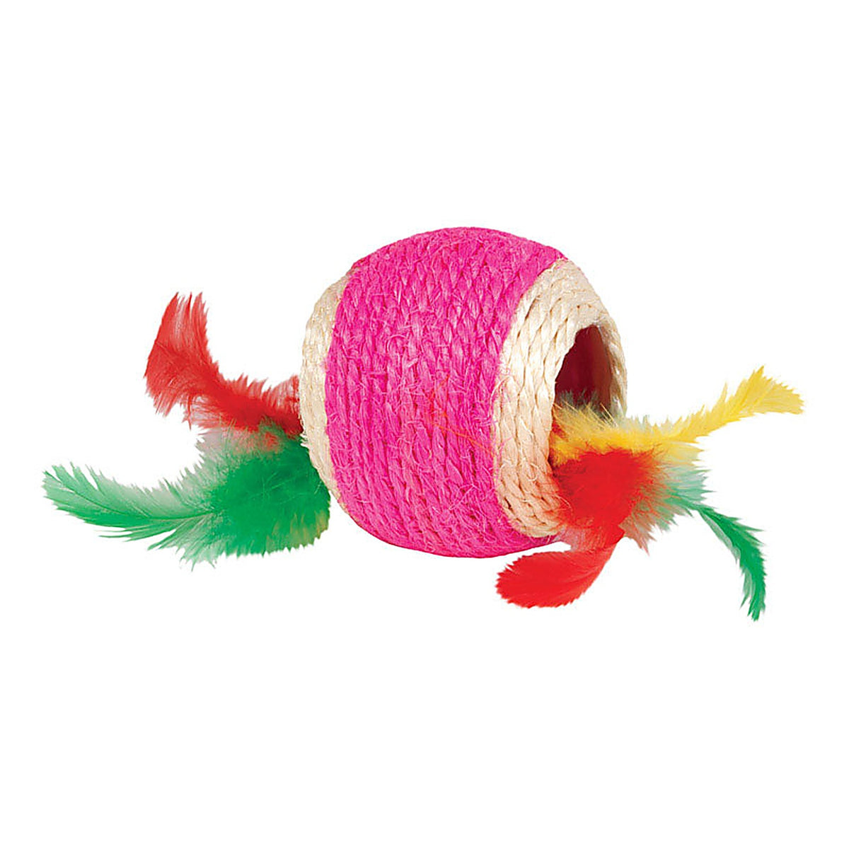 Boss Pet - IDC10186 - Brights Assorted Jute Ball with Feather Jute Cat Toy Large