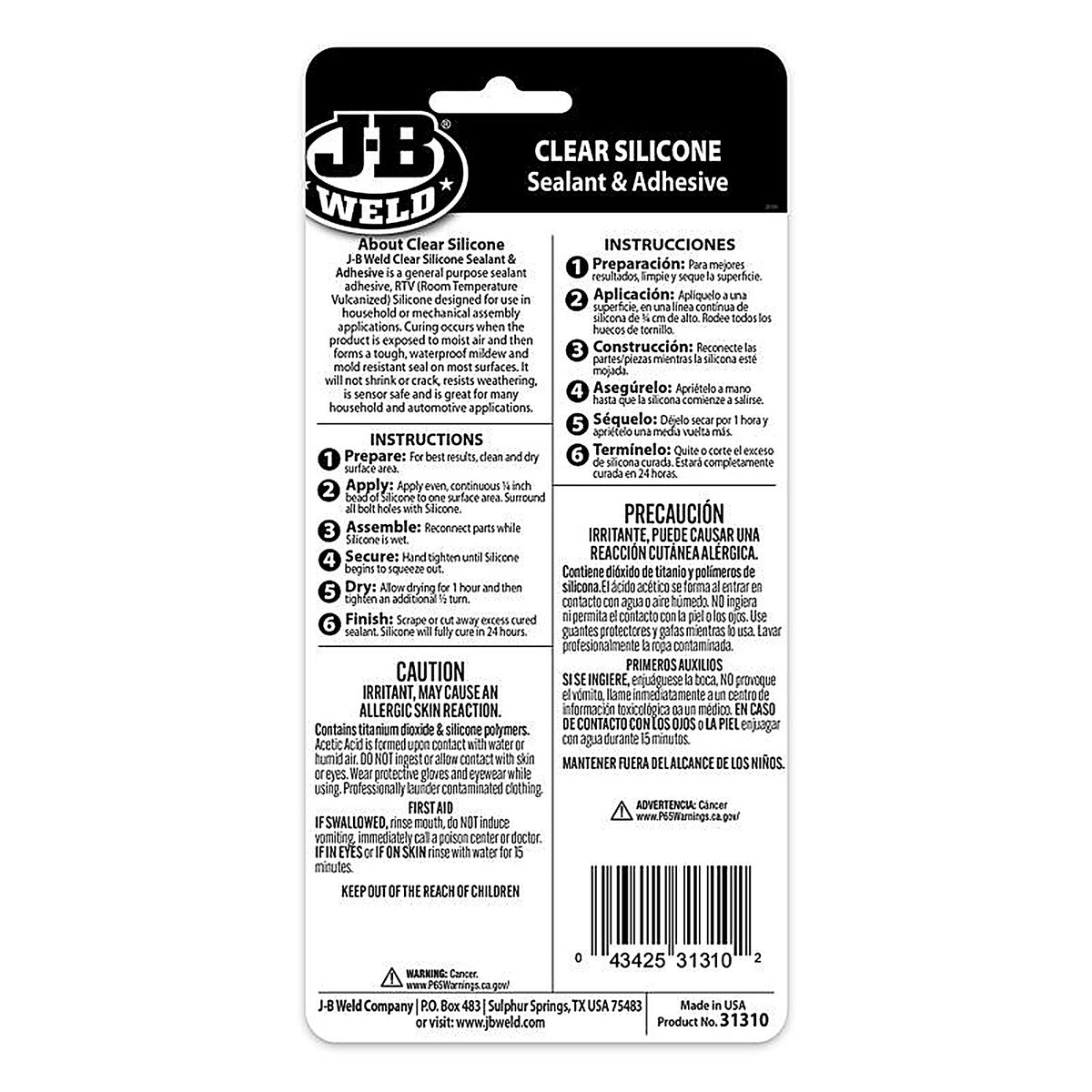 J-B Weld - 31310 - High Strength Silicone Adhesive Sealant Gel 3 oz.