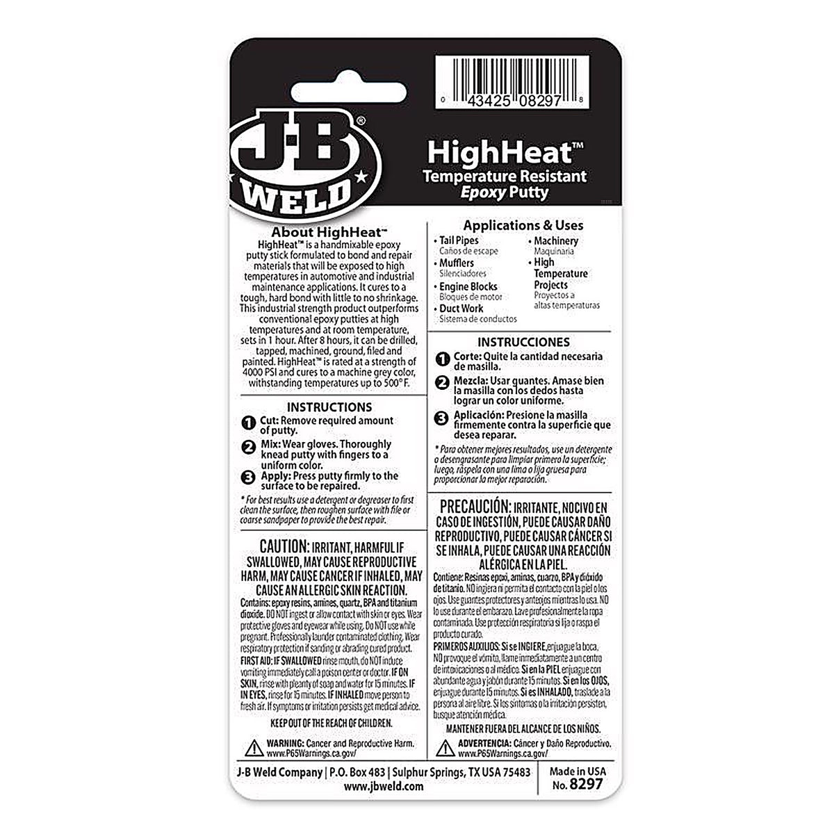 J-B Weld - 8297 - High Heat High Strength Automotive Epoxy Putty 2 oz.