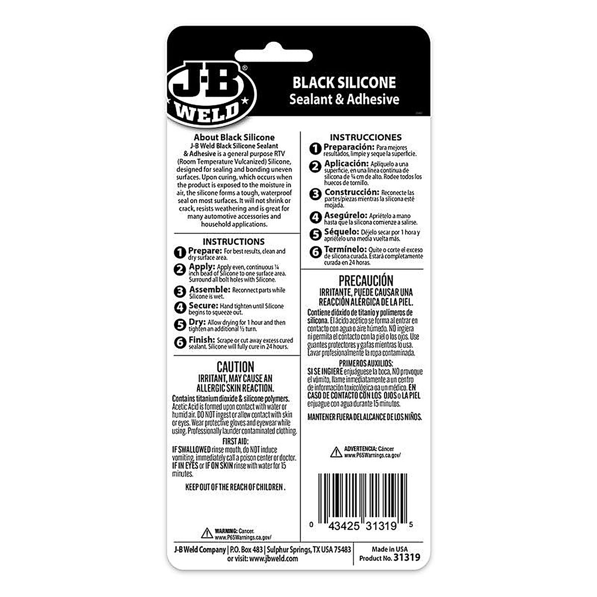 J-B Weld - 31319 - RTV High Strength RTV Silicone Adhesive Sealant Gel 3 oz.