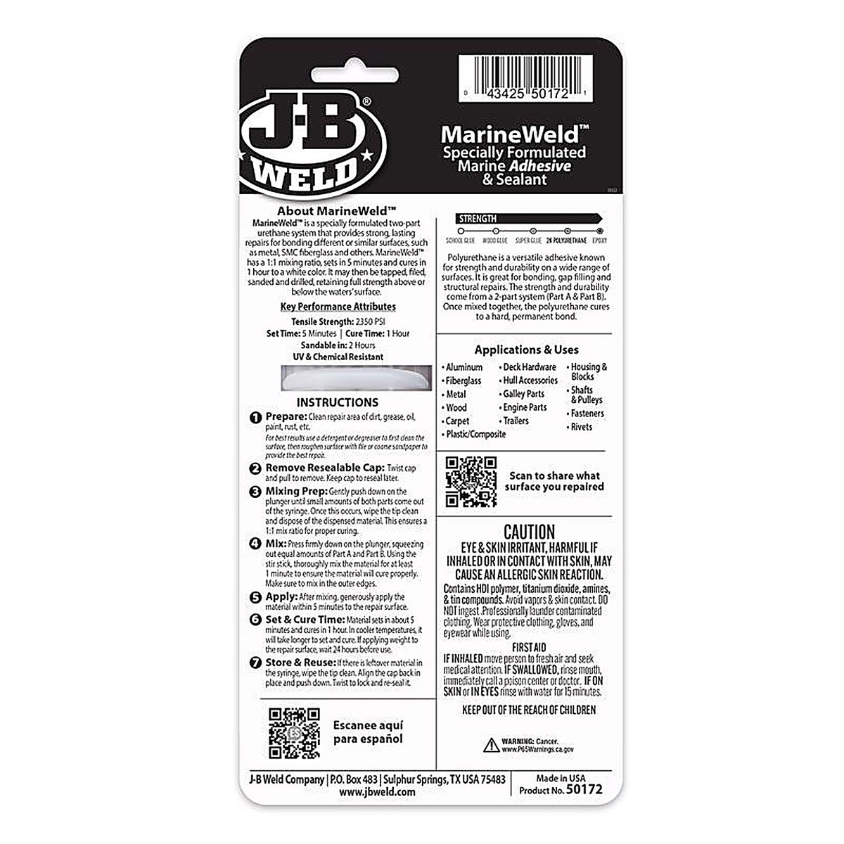 J-B Weld - 50172 - MarineWeld High Strength Marine Adhesive and Sealant Liquid 0.85 oz.