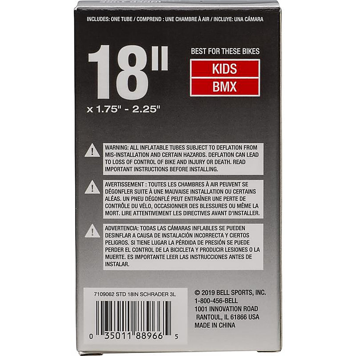 Bell Sports - 7109062 - 18 in. Rubber Bicycle Inner Tube 1 pk