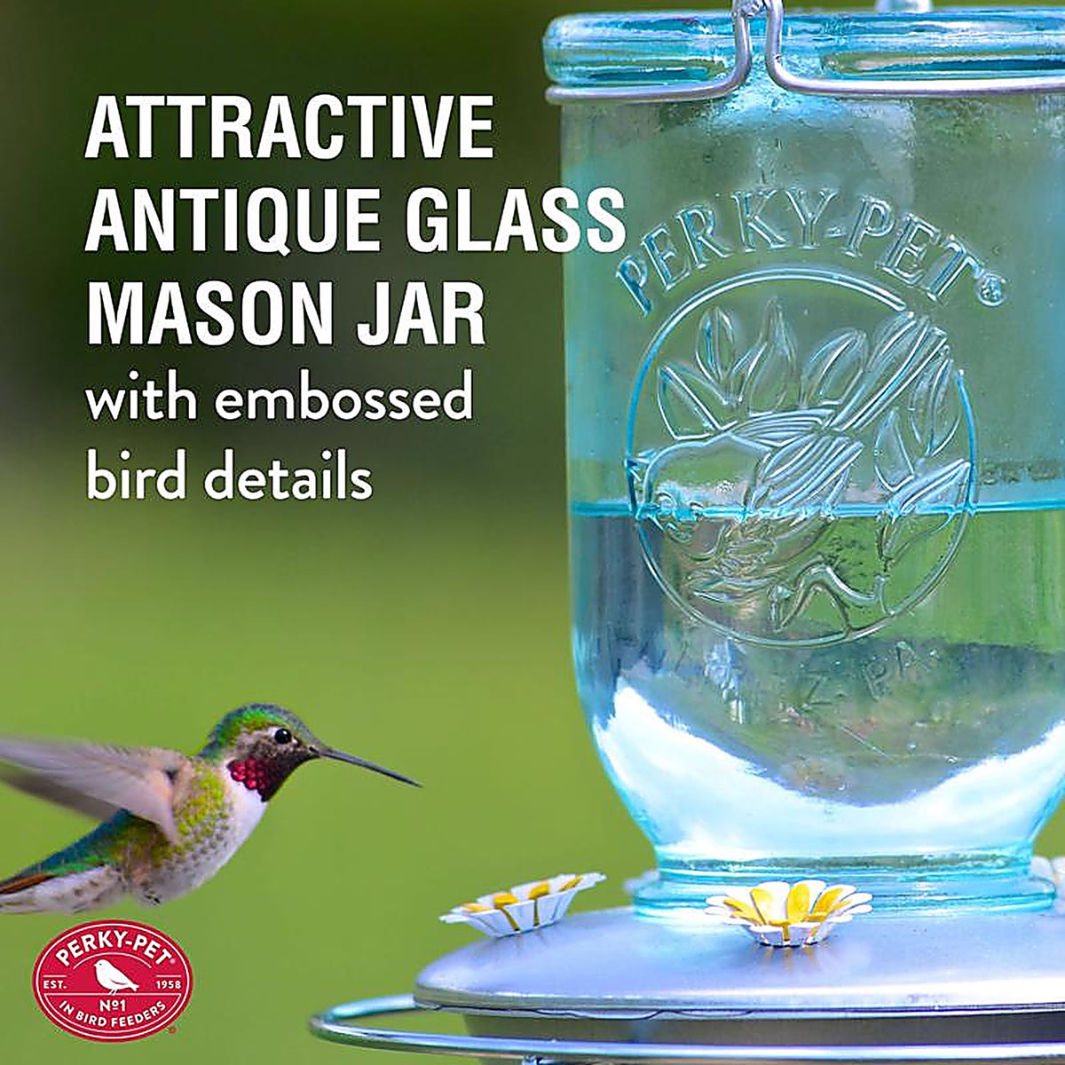Perky-Pet - 785 - Hummingbird 32 oz. Glass Mason Jar Nectar Feeder 5 ports