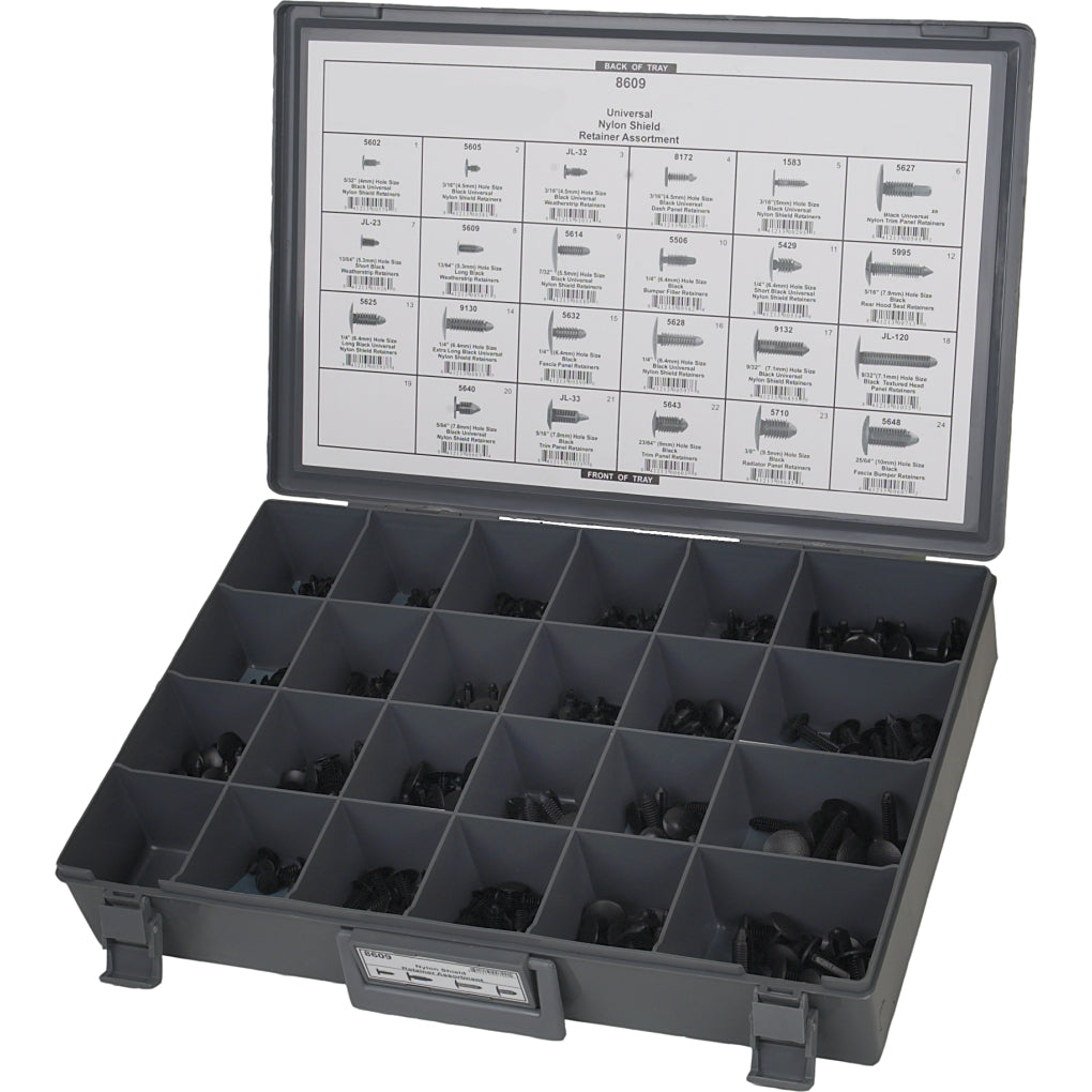 Disco|8609|Shipped in a 24 Hole Gray Plastic Tray, Universal Shield Retainer Assortment