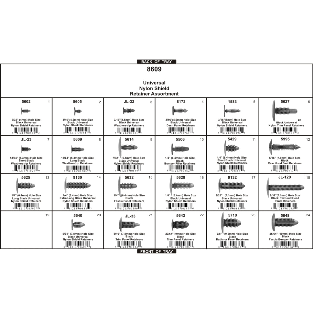 Disco|8609|Shipped in a 24 Hole Gray Plastic Tray, Universal Shield Retainer Assortment