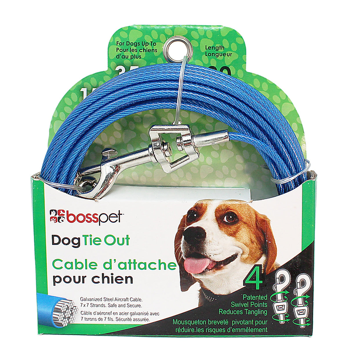 Boss Pet - Q233000099 - PDQ Blue / Silver Vinyl Coated Cable Dog Tie Out Medium