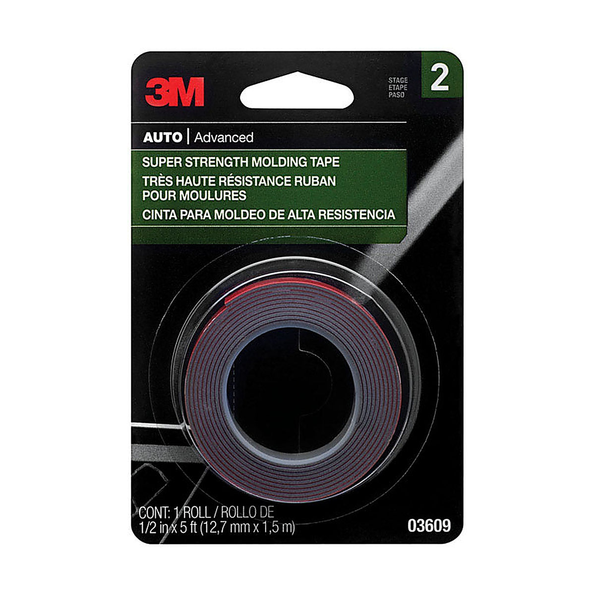3M - 03609NA - Double Sided 1/2 in. W x 5 ft. L Molding Tape Black/Red