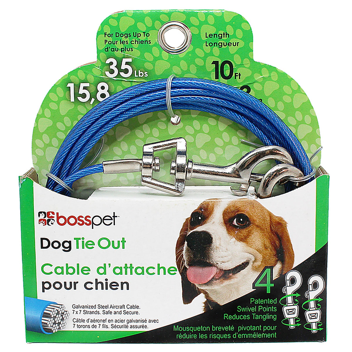 Boss Pet - Q231000099 - PDQ Blue / Silver Tie-Out Vinyl Coated Cable Dog Tie Out Medium