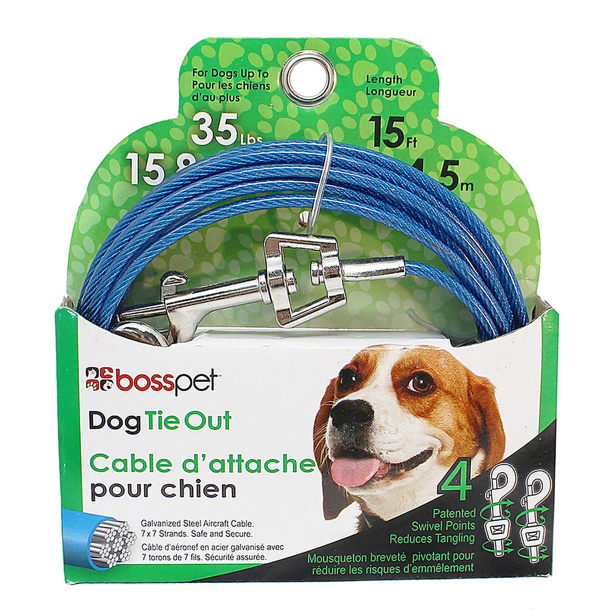 Boss Pet - Q231500099 - PDQ Blue / Silver Tie-Out Vinyl Coated Cable Dog Tie Out Medium