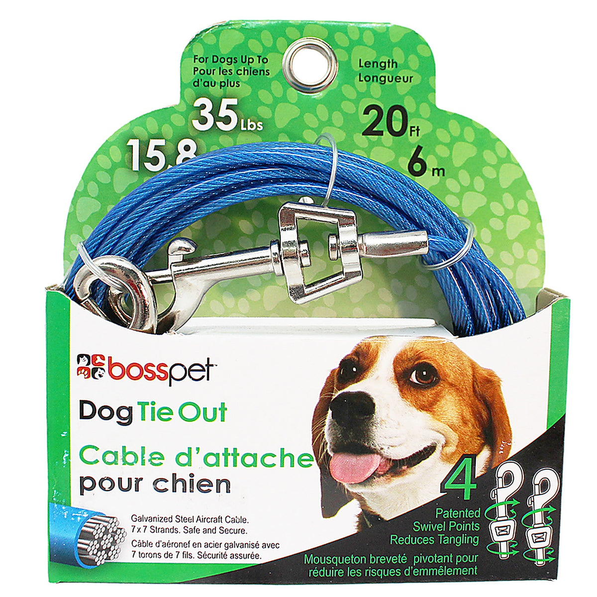 Boss Pet - Q232000099 - PDQ Blue / Silver Vinyl Coated Cable Dog Tie Out Medium