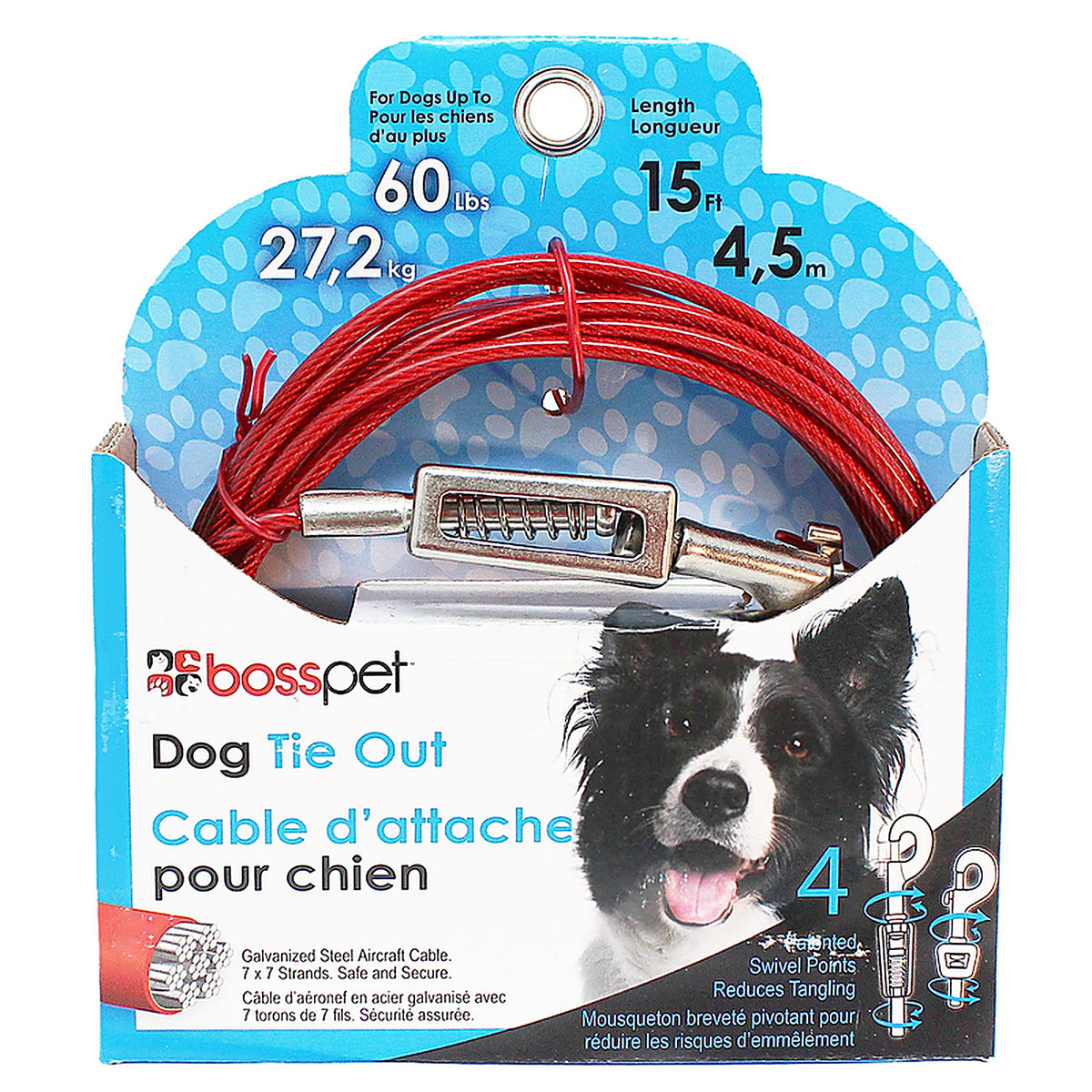 Boss Pet - Q3515SPG99 - PDQ Red Tie-Out with Spring Vinyl Coated Cable Dog Tie Out Large