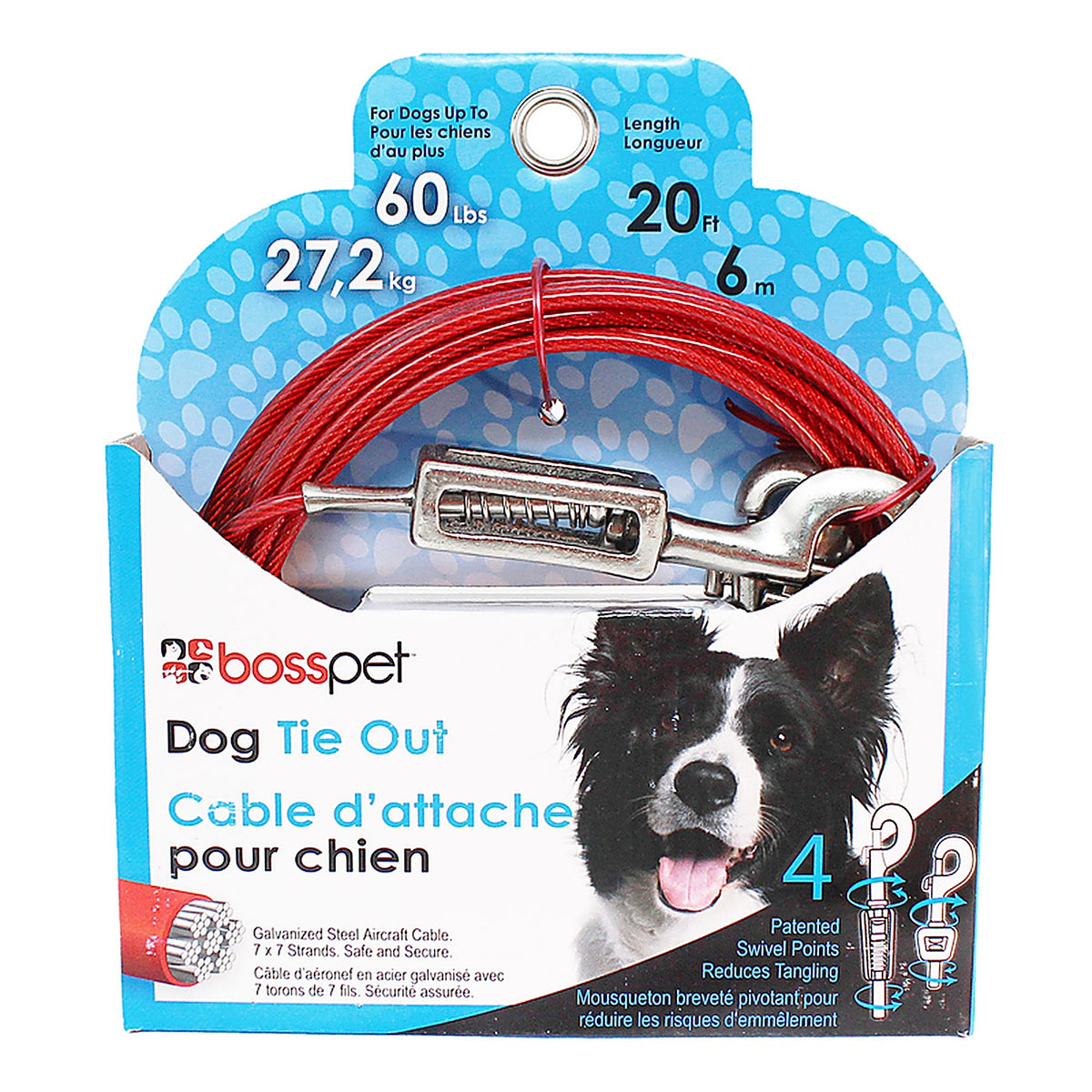 Boss Pet - Q3520SPG99 - PDQ Red Vinyl Coated Cable Dog Tie Out Large