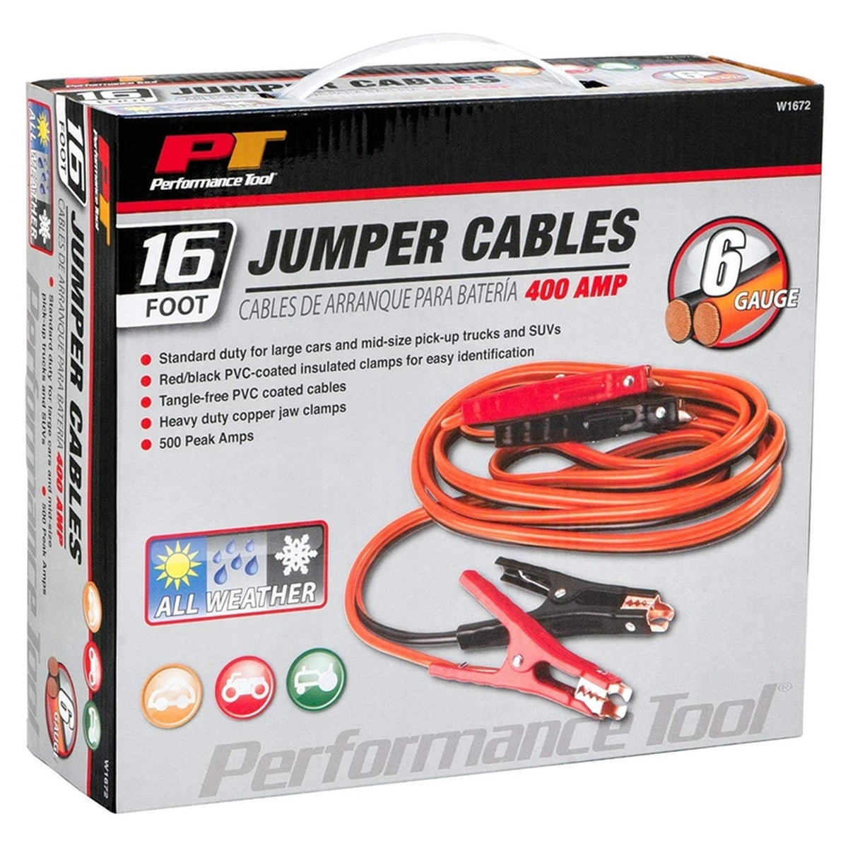 Performance Tool - W1672 - 16 ft. 6 Ga. Jumper Cable 400 amps