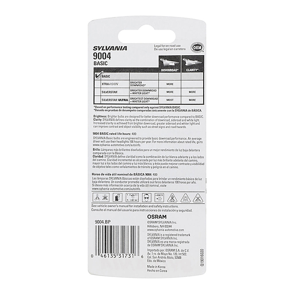 Sylvania - 9004BP - 9004 Basic Halogen Headlight Bulb, 1 Pack
