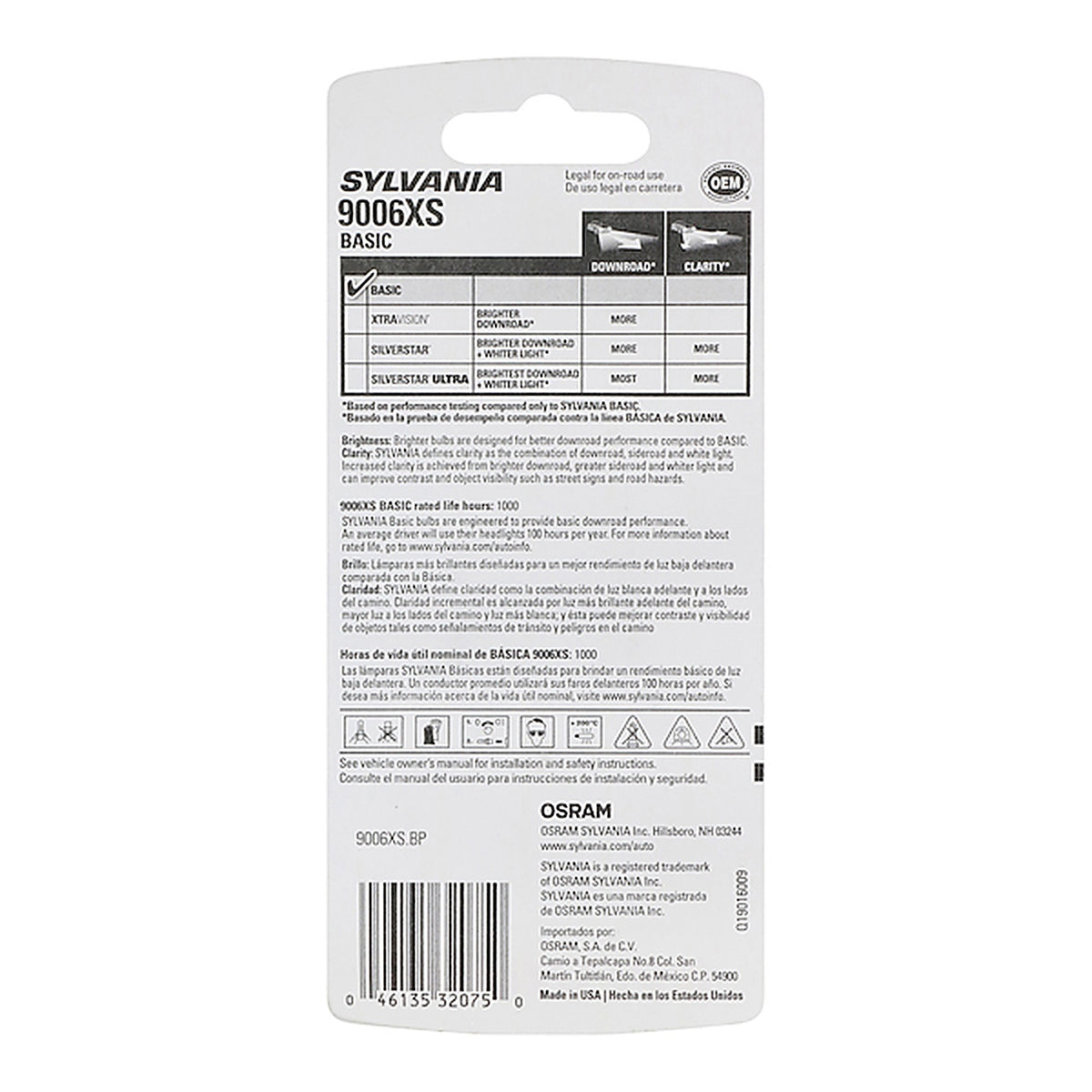 Sylvania - 9006XSBP - 9006xs Basic Halogen Headlight Bulb, 1 Pack