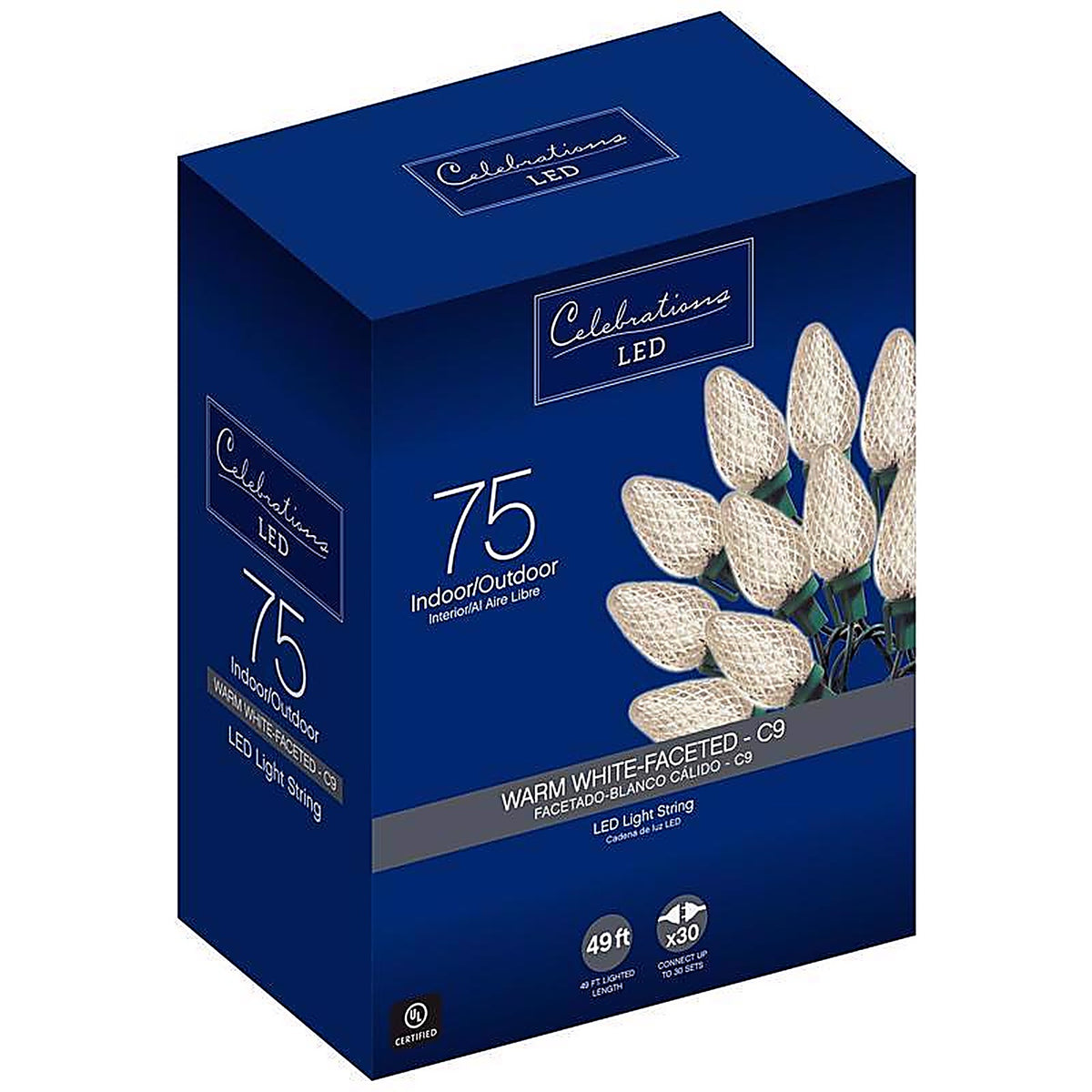 Celebrations - 47770-71 - LED C9 Clear/Warm White 75 count String Christmas Lights 49 ft.