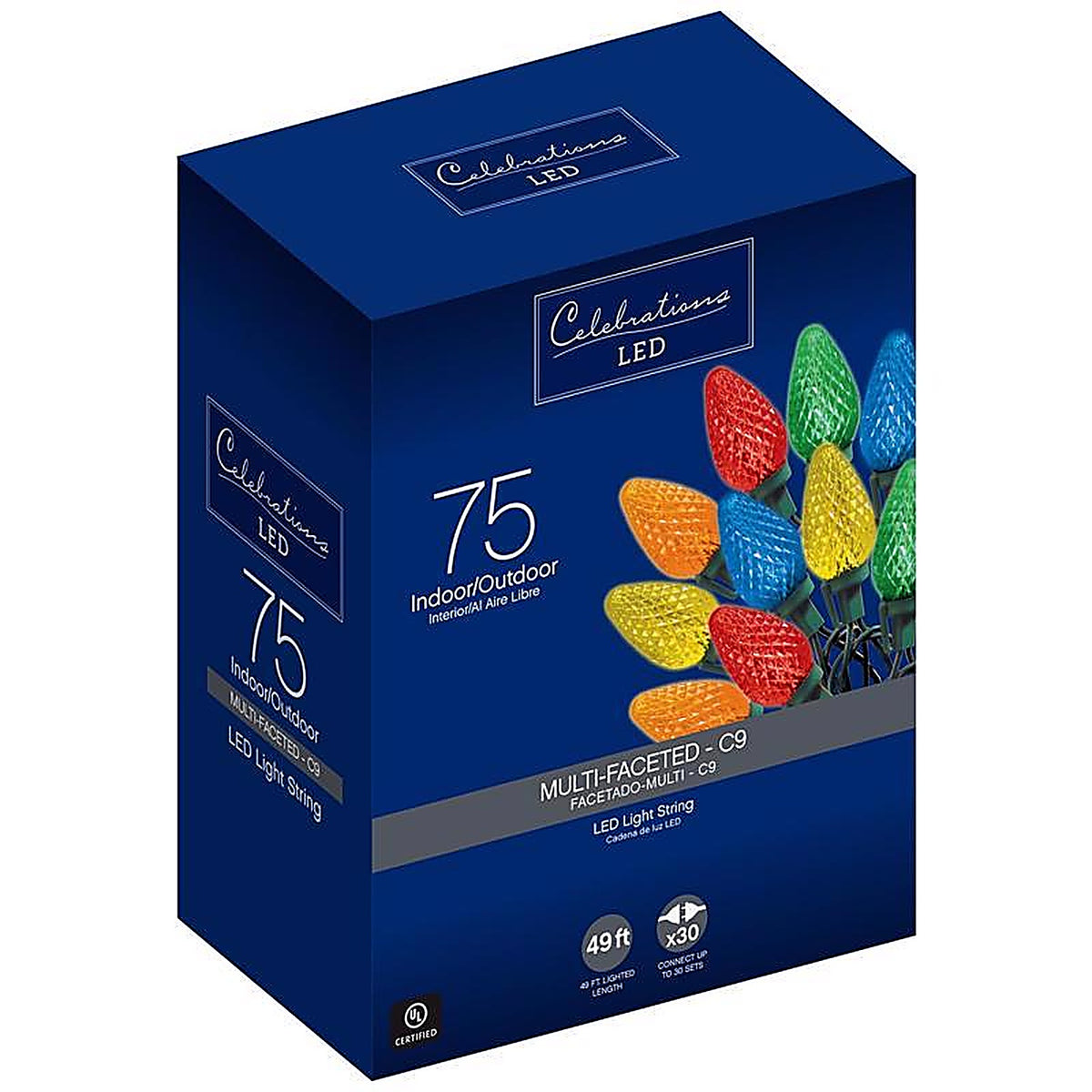 Celebrations - 47771-71 - LED C9 Multi-color 75 count String Christmas Lights 49 ft.