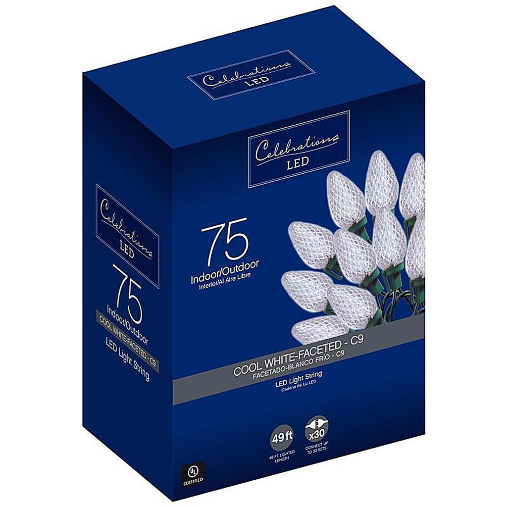 Celebrations - 47772-71 - LED C9 Cool White 75 count String Christmas Lights 49 ft.