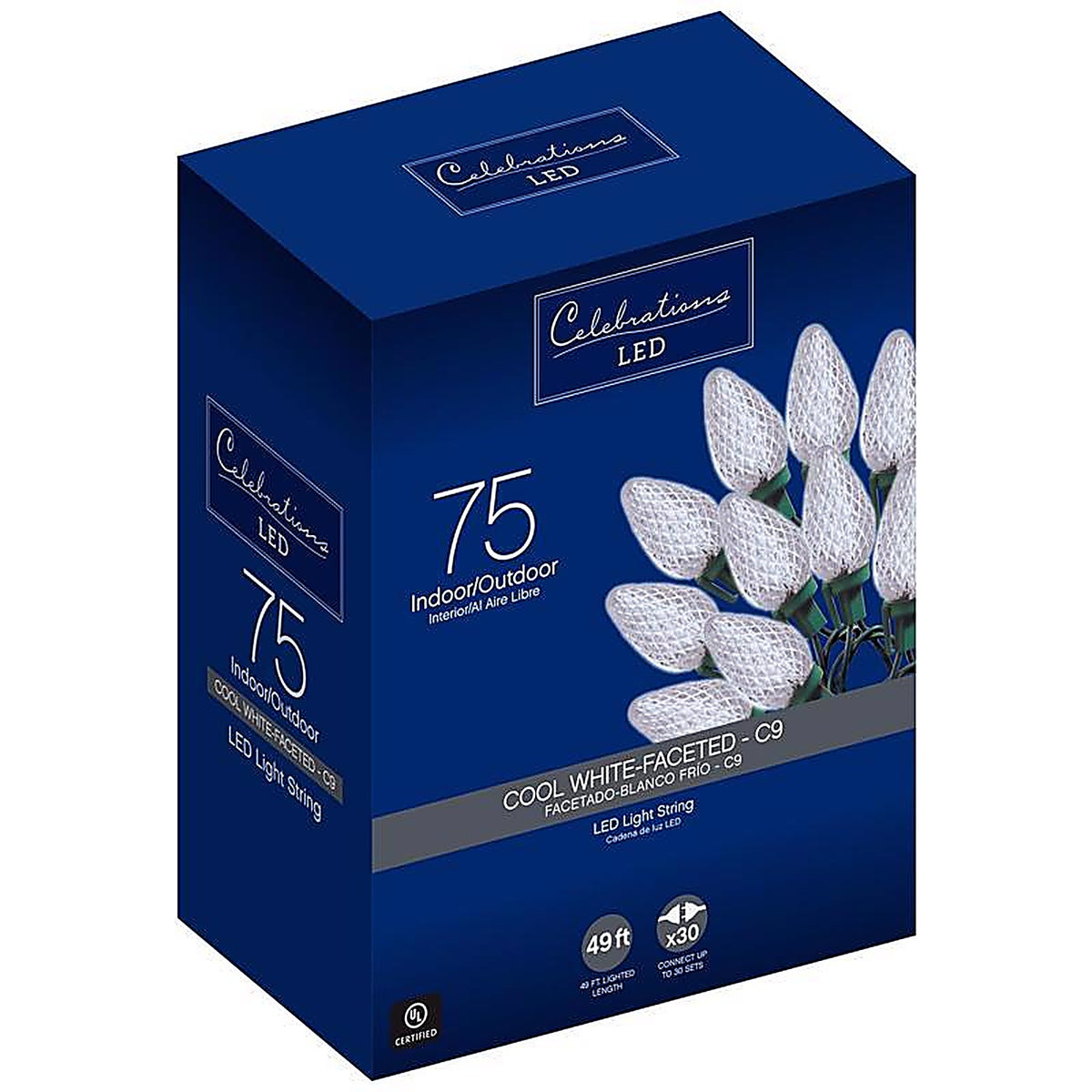Celebrations - 47772-71 - LED C9 Cool White 75 count String Christmas Lights 49 ft.