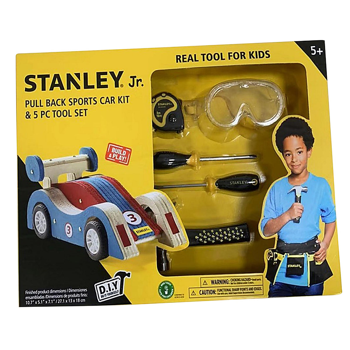 Stanley - STJK030-T05-SY - Jr. Pull Back Sports Car Kit and Tool Set Wood Multicolored 5 pc