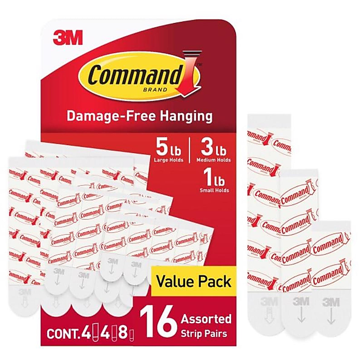 3M - 17200-ES - Assorted Foam Mounting Strips 3-3/8 in. L - 12/Pack