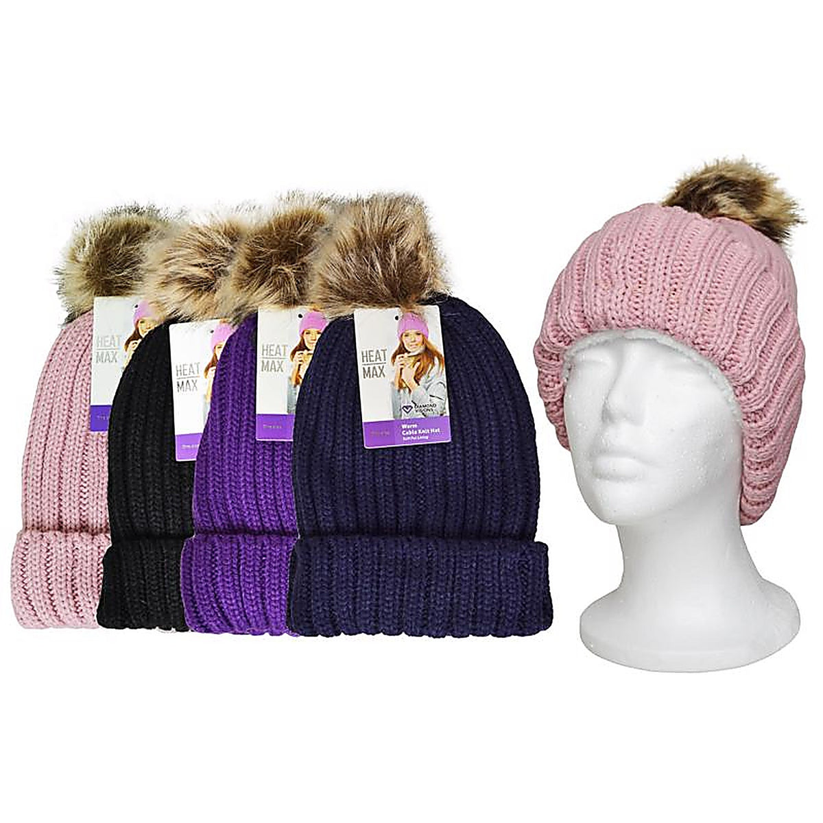 Diamond Visions - 262366 - Heat Max Fur Pom-Pom Thermal Hat Acrylic 1/pc.
