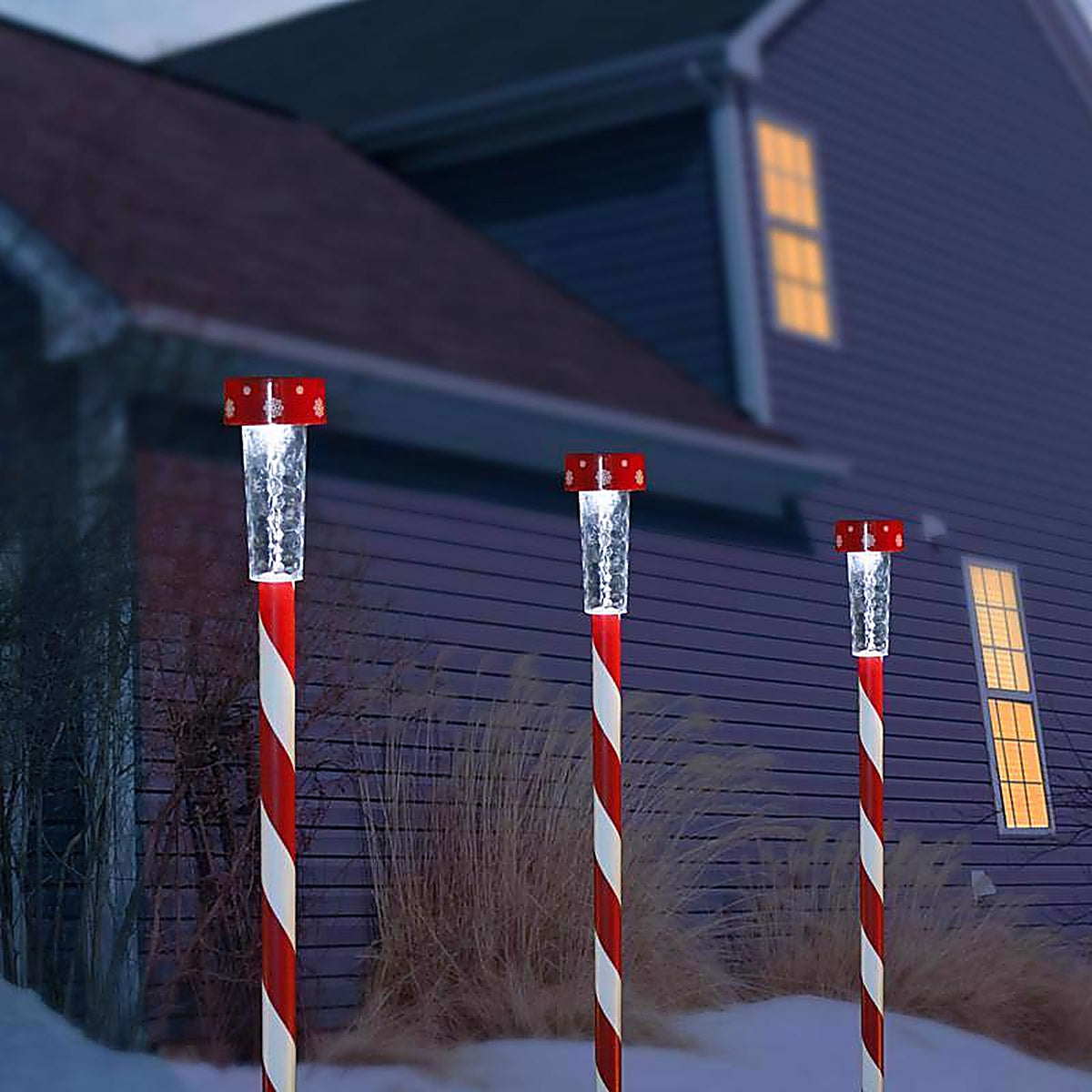 Alpine - QWE106 - LED White 23.3 in. Solar Candy Cane Striped Stake Pathway Decor