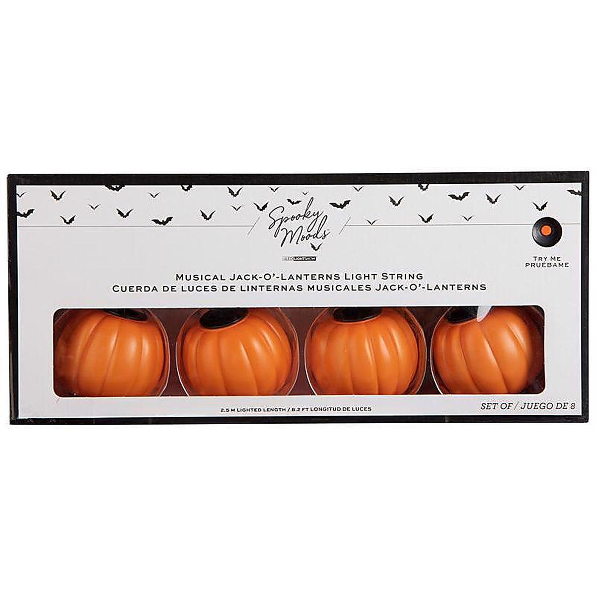 Gemmy - 227768 - Spooky Mood's White 8 ct LED Prelit Musical Jack-O-Lantern String Lights