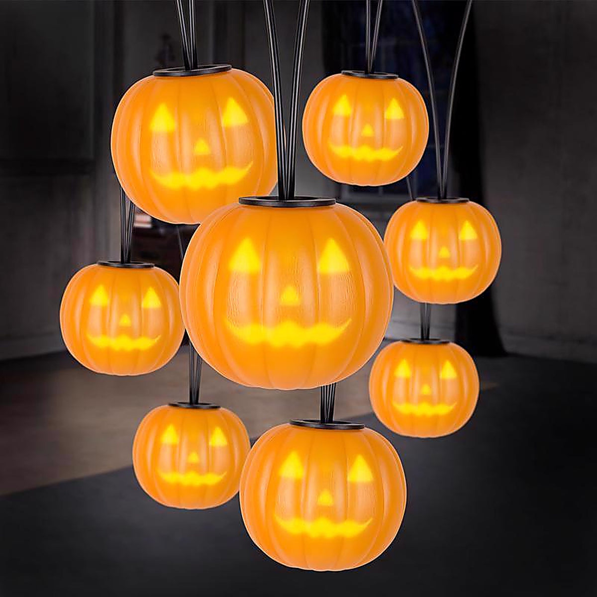Gemmy - 227768 - Spooky Mood's White 8 ct LED Prelit Musical Jack-O-Lantern String Lights