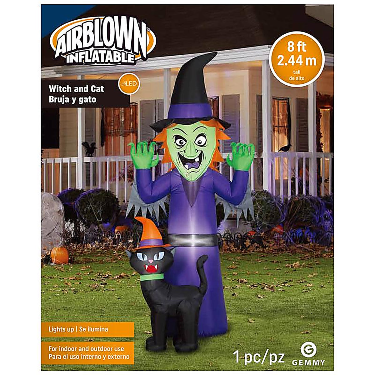Gemmy - 229619 - Airblown 9 ft. LED Prelit Witch and Cat Inflatable