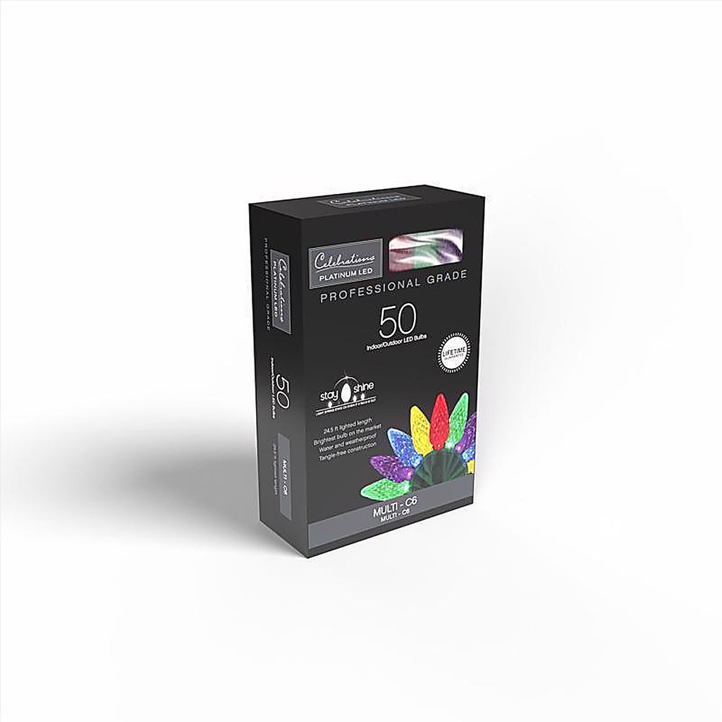 Celebrations - C650MUA - Platinum LED C6 Multicolored 50 ct String Christmas Lights 25 ft.