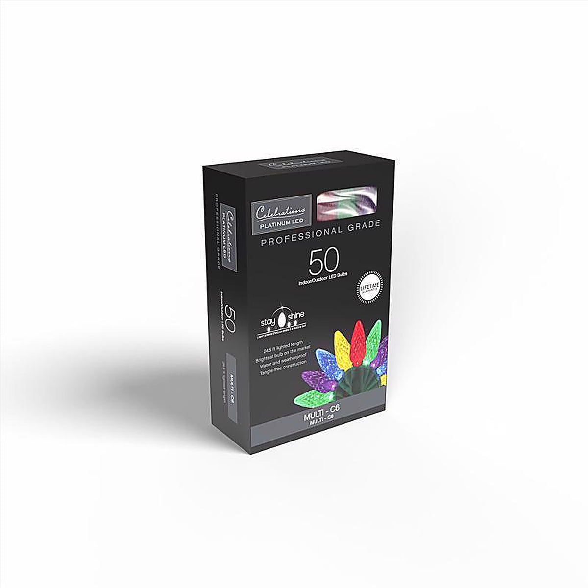 Celebrations - C650MUA - Platinum LED C6 Multicolored 50 ct String Christmas Lights 25 ft.