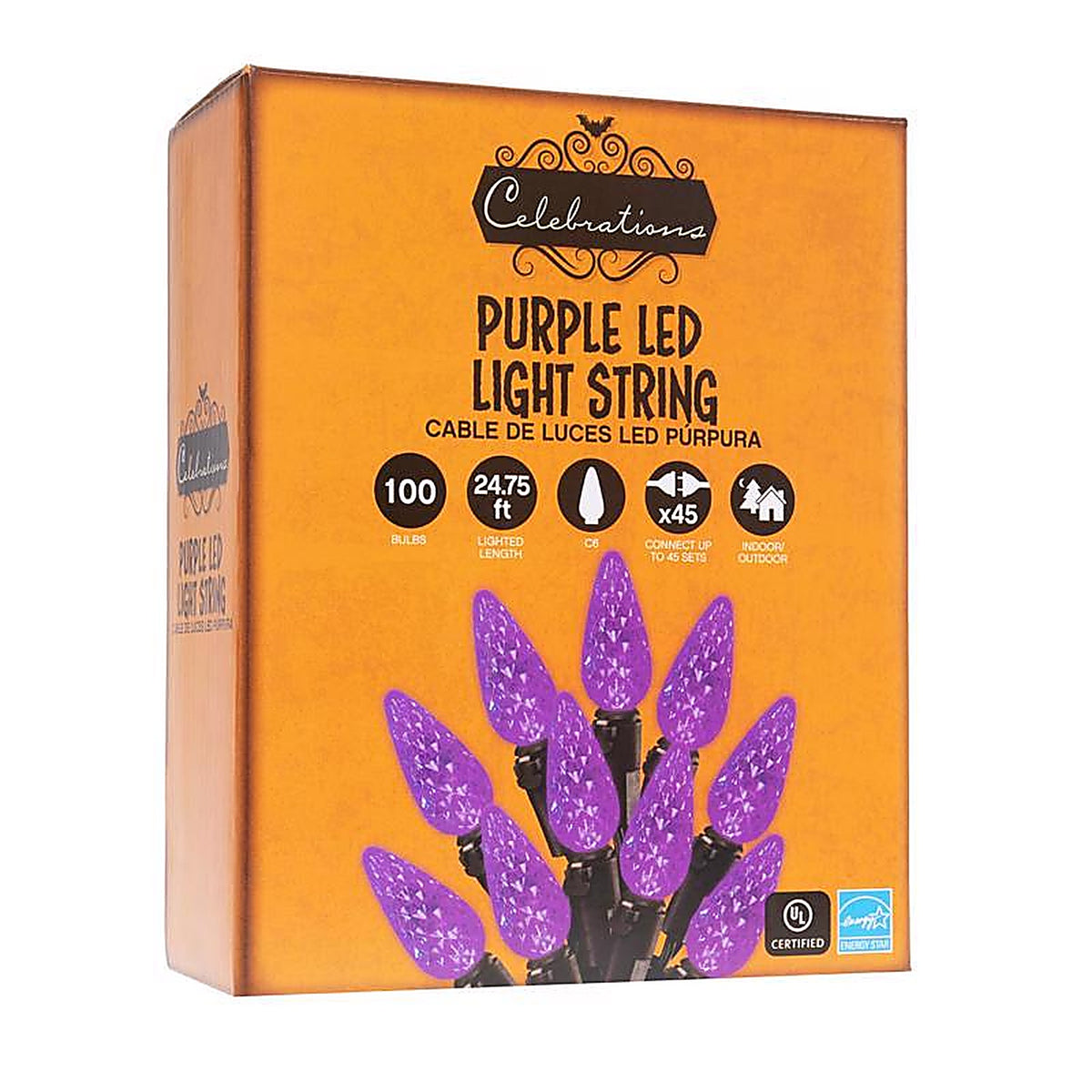 Celebrations - C6100PL3A - Purple 100 ct LED C6 Halloween String Lights