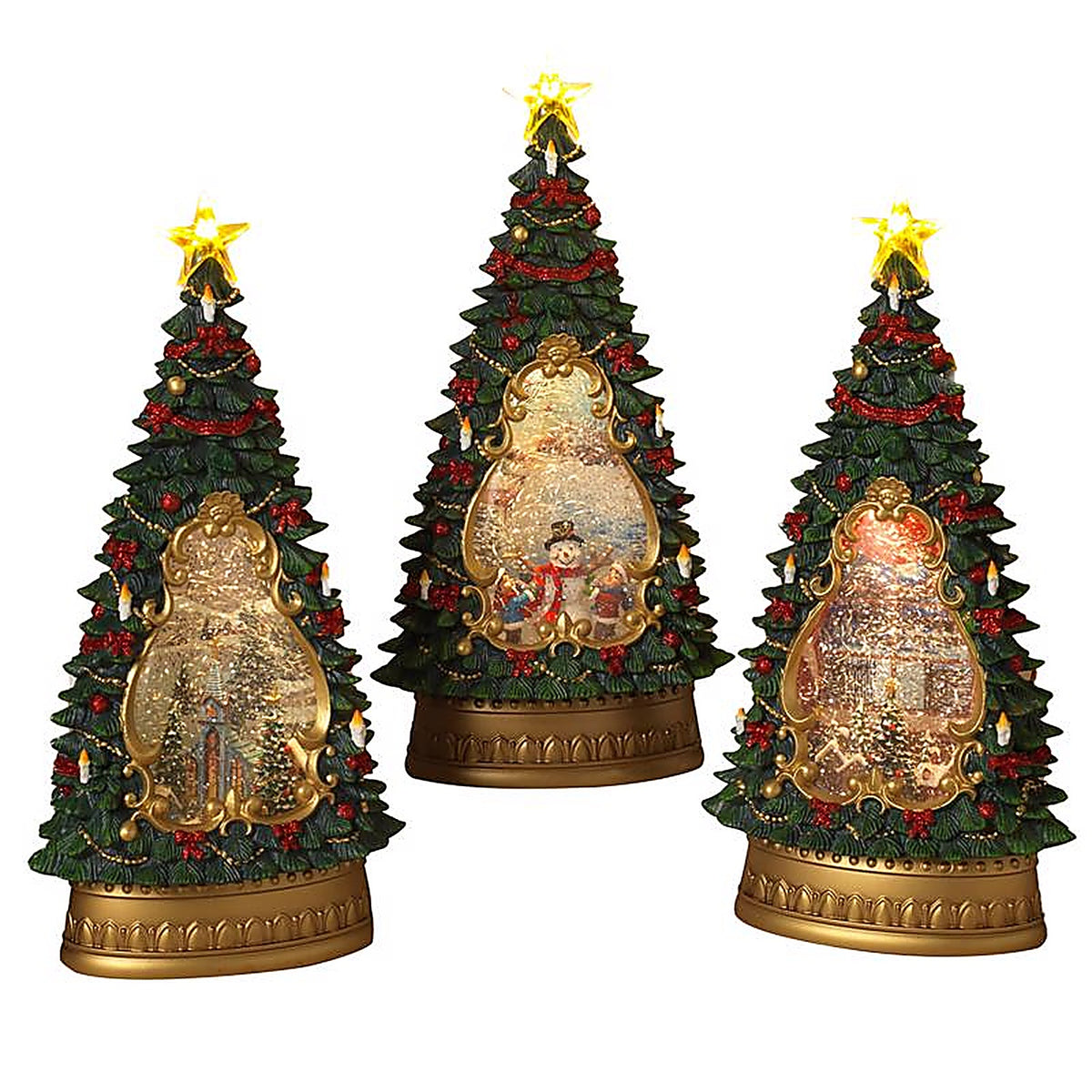 Gerson - 2659930 - Assorted Christmas Water Globe Tree 13.5 in.