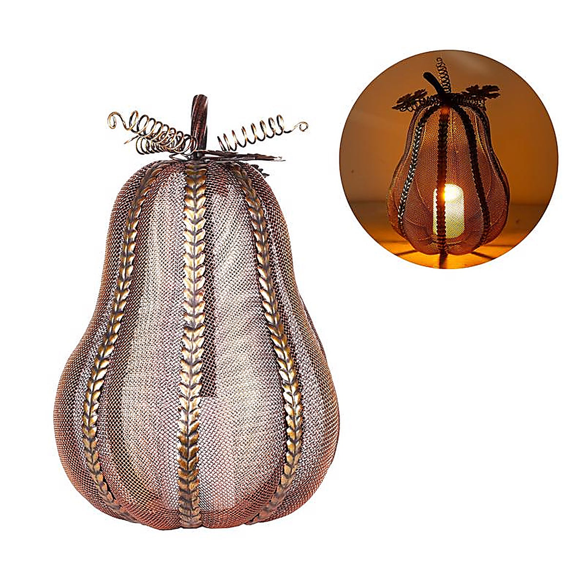 Alpine - WQA1296 - Warm Candle 12 in. LED Elongated Mesh Pumpkin With Candle Tabletop Decor