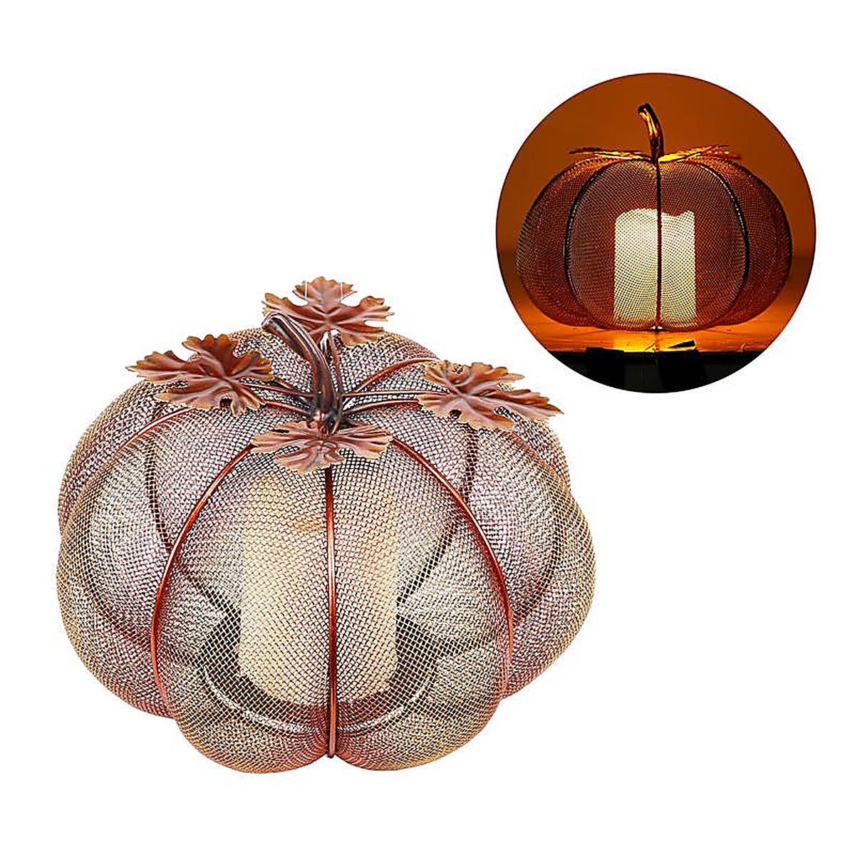 Alpine - WQA1298 - Warm Candle 8 in. LED Mesh Pumpkin With Candle Tabletop Decor