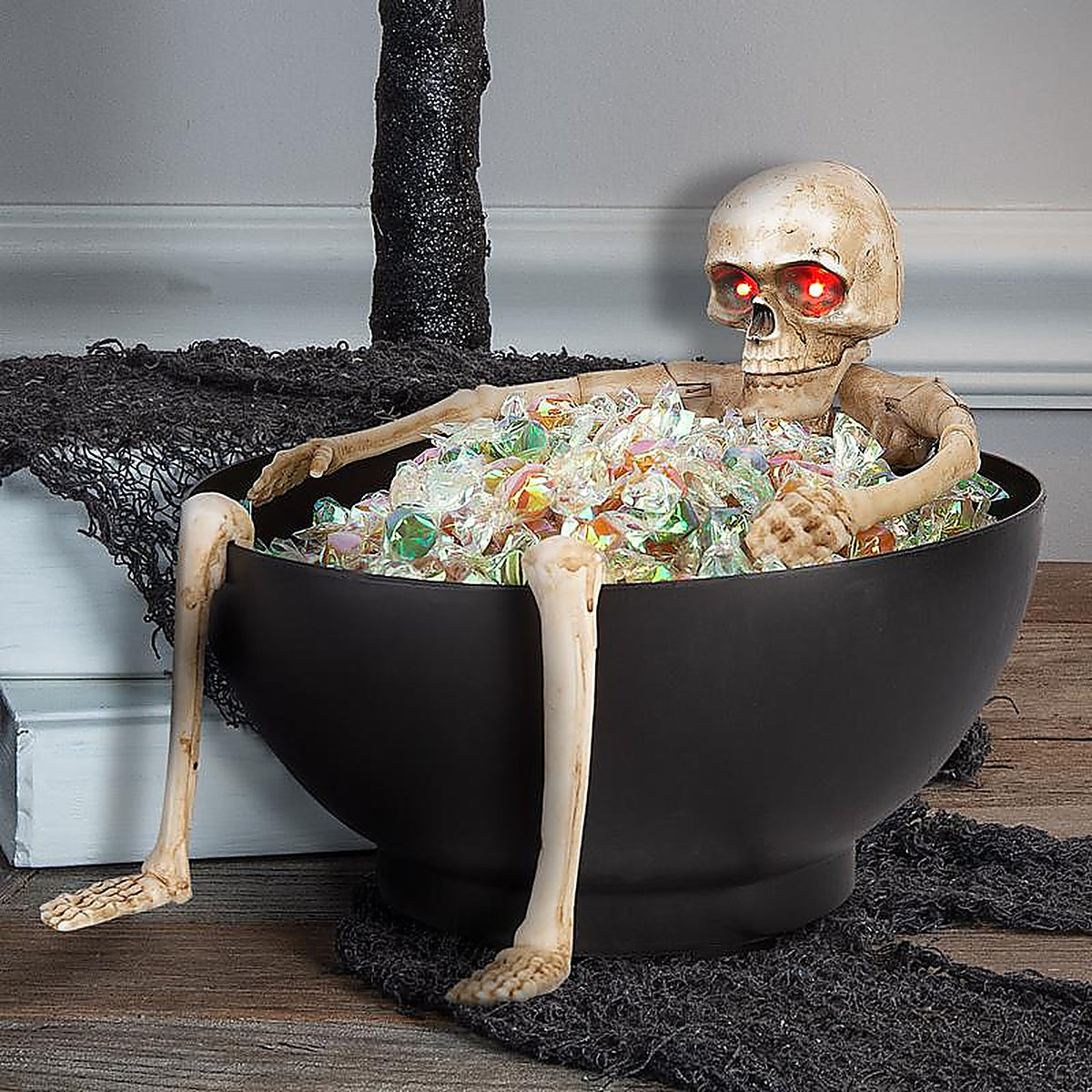 Gemmy - 227285 - Red 7.5 in. LED Candy Bowl Grabbing Skeleton Halloween Decor