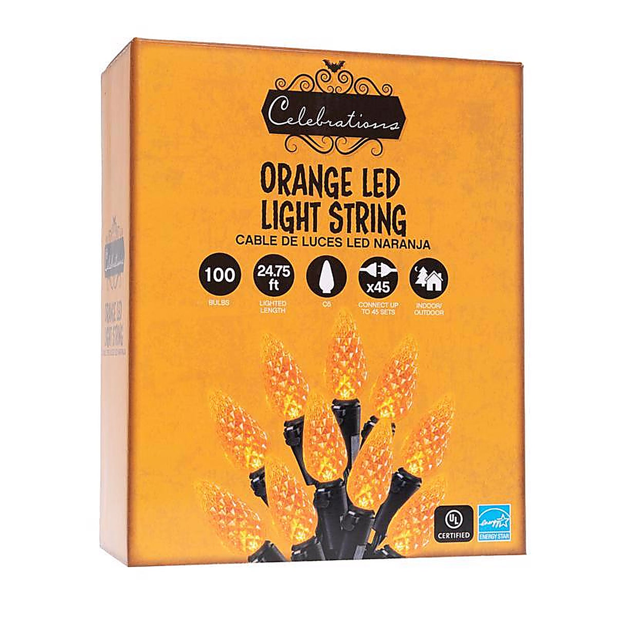 Celebrations - C6100OR3A - Orange 100 ct 2 in. LED C6 Halloween String Lights