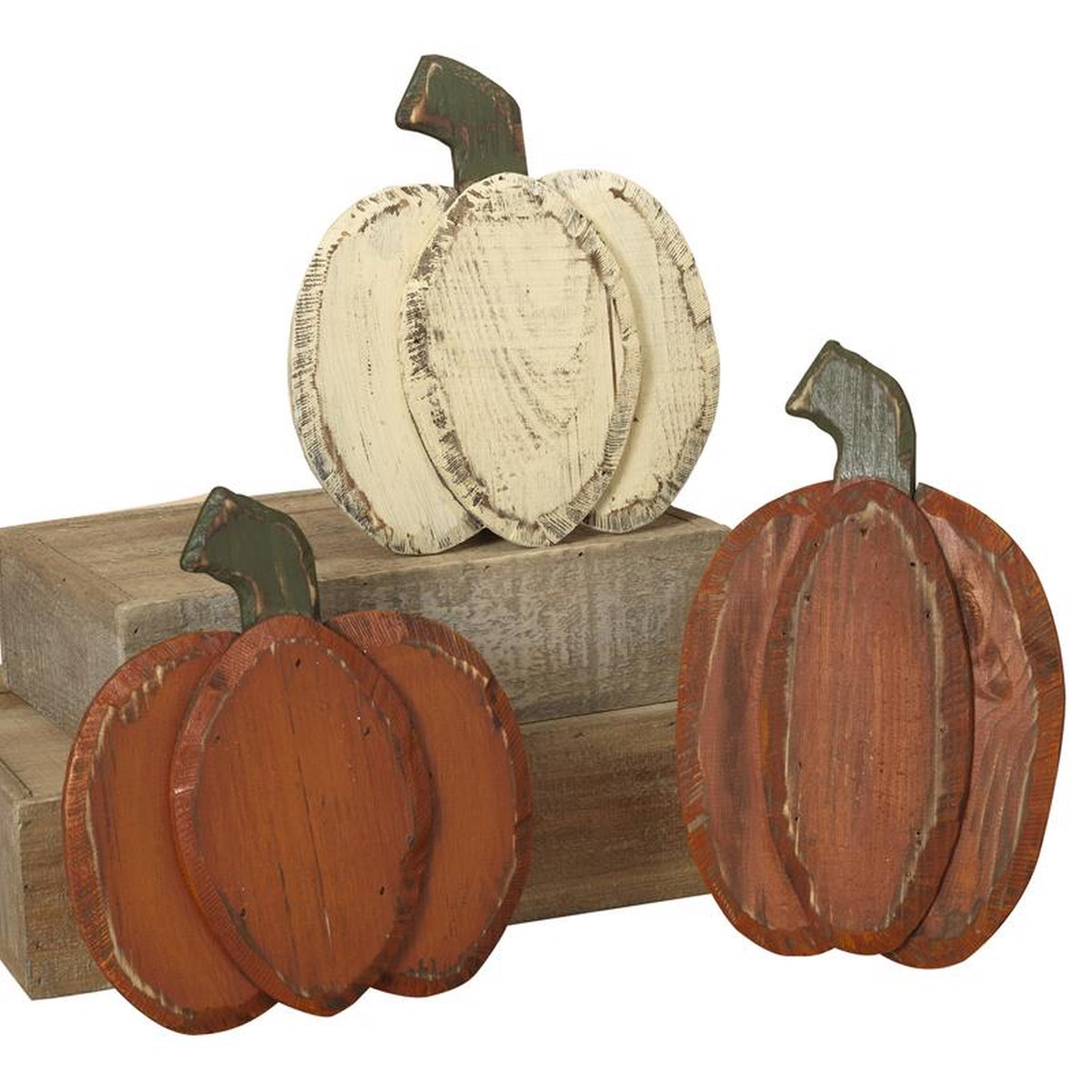 Gerson - 2430980 - 9 in. Wooden pumpkins Halloween Decor