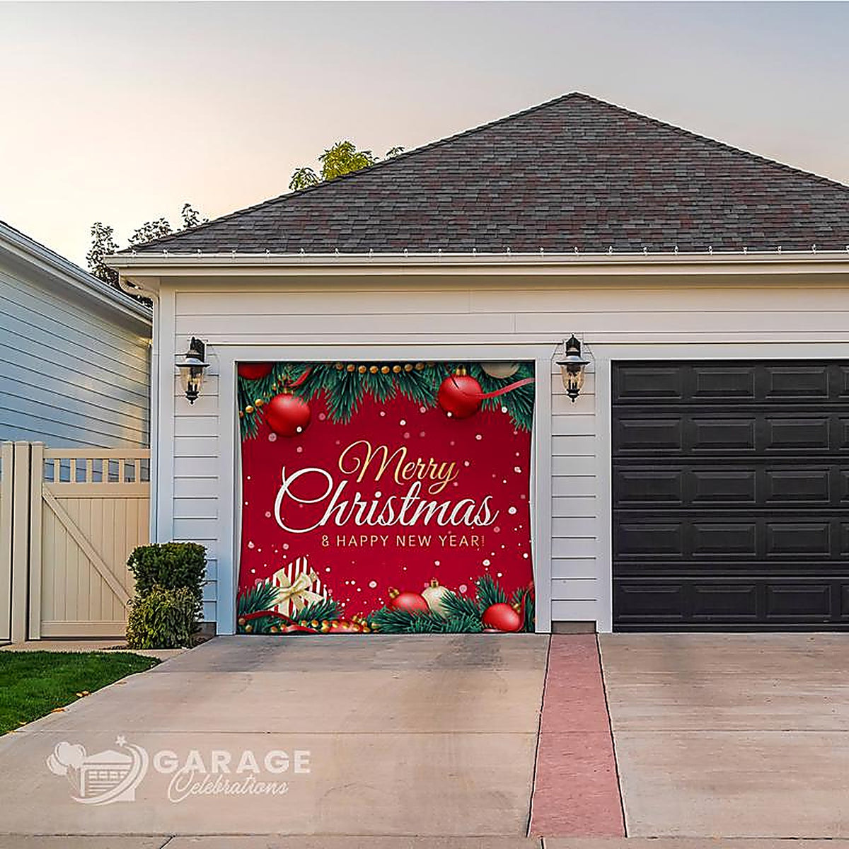 Celebrations - RE1-07-08-001 - Merry Christmas and Happy New Year 7 ft. x 8 ft. Garage Door Cover