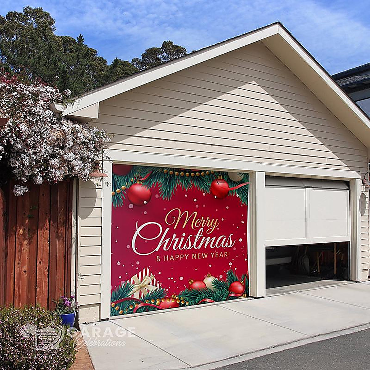 Celebrations - RE1-07-08-001 - Merry Christmas and Happy New Year 7 ft. x 8 ft. Garage Door Cover
