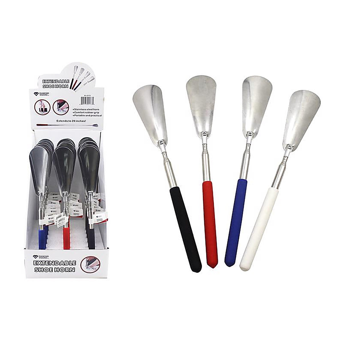 Diamond Visions - 99714 - Extendable Shoehorn Rubber/Stainless Steel 1 pk