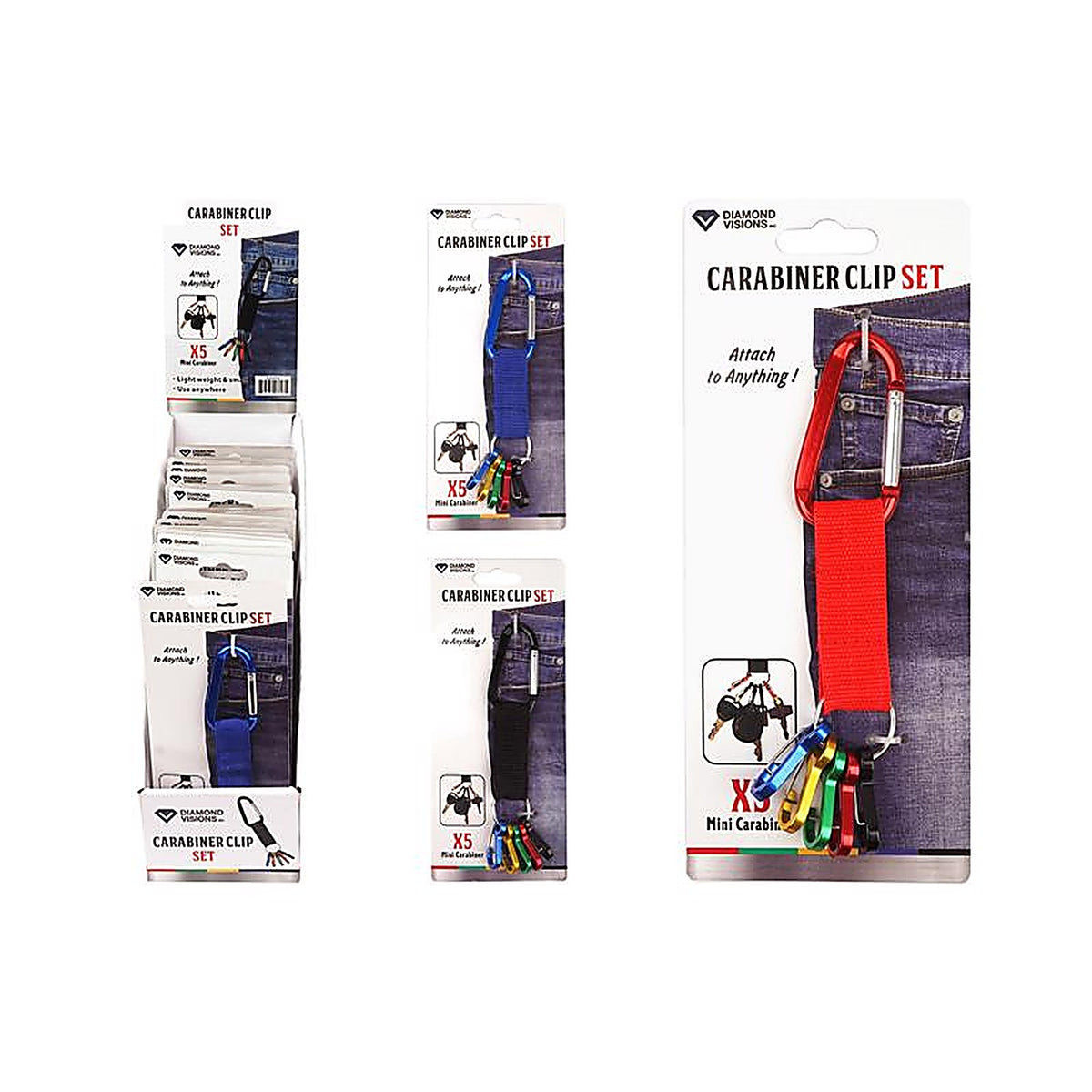 Diamond Visions - 22-2223723 - Aluminum/Nylon Assorted Carabiner Clip Set