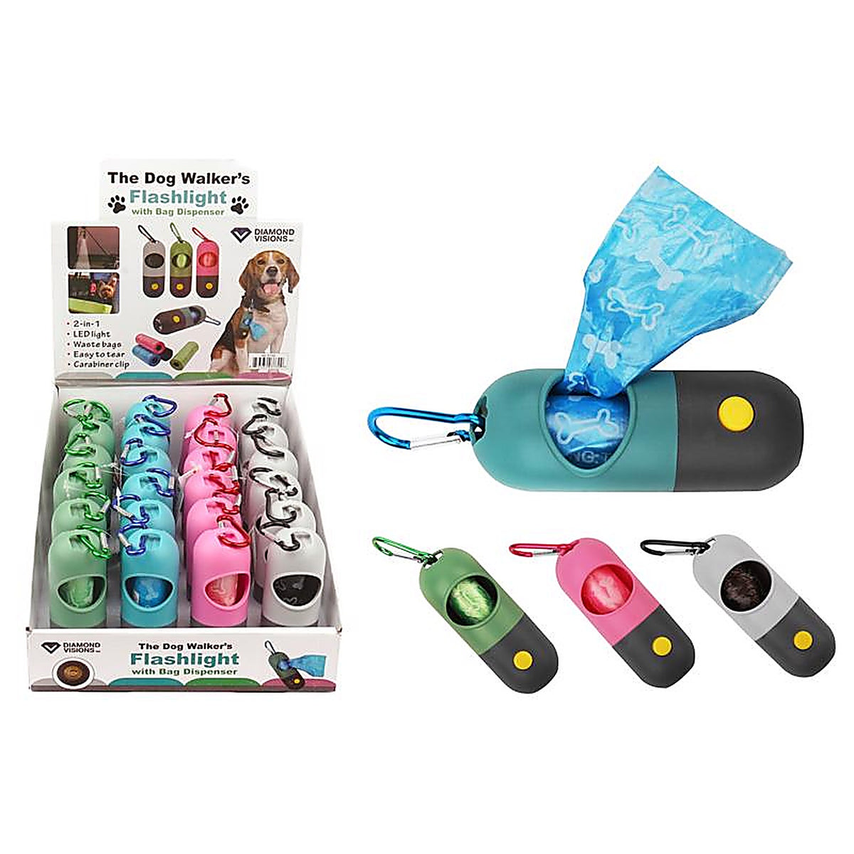 Diamond Visions - 668608 - The Dog Walker's Assorted LED Flashlight with Bag Dispenser LR44 Battery