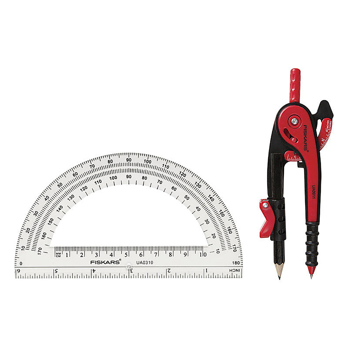 Fiskars - 1565901001 - 12 in. Compass and Protractor Set Protractor Included
