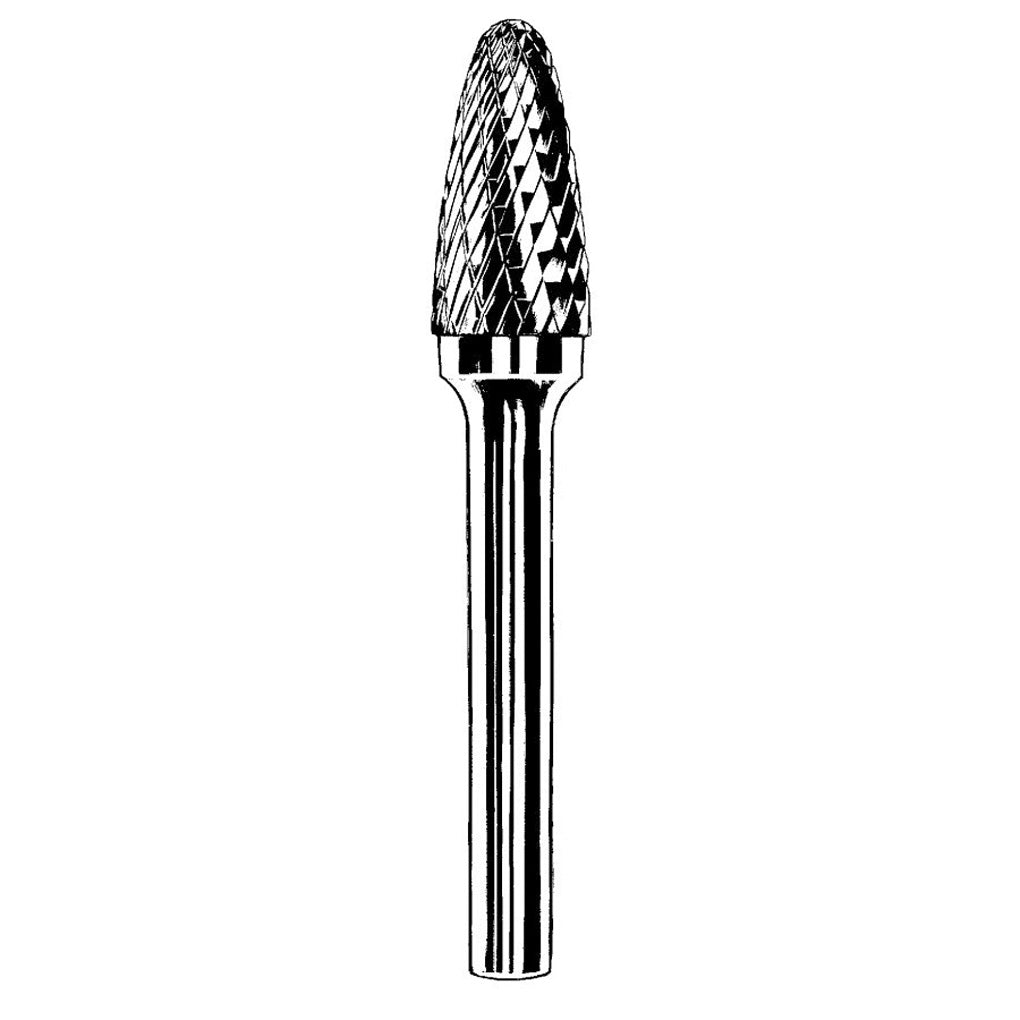 DYNABRADE - 93336 - Carbide Burr, 3/8 in (10 mm) Dia., SF-3 D/C Burr, Tree Radiused End, 3/4 in Flute L, 1/4 in Shank