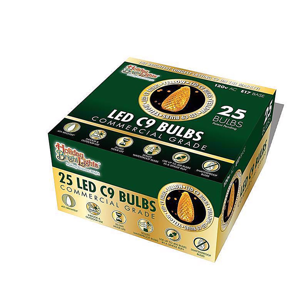 Holiday Bright Lights - BU25LEDFC9-TYLA - LED C9 Yellow 25 count Replacement Christmas Light Bulbs