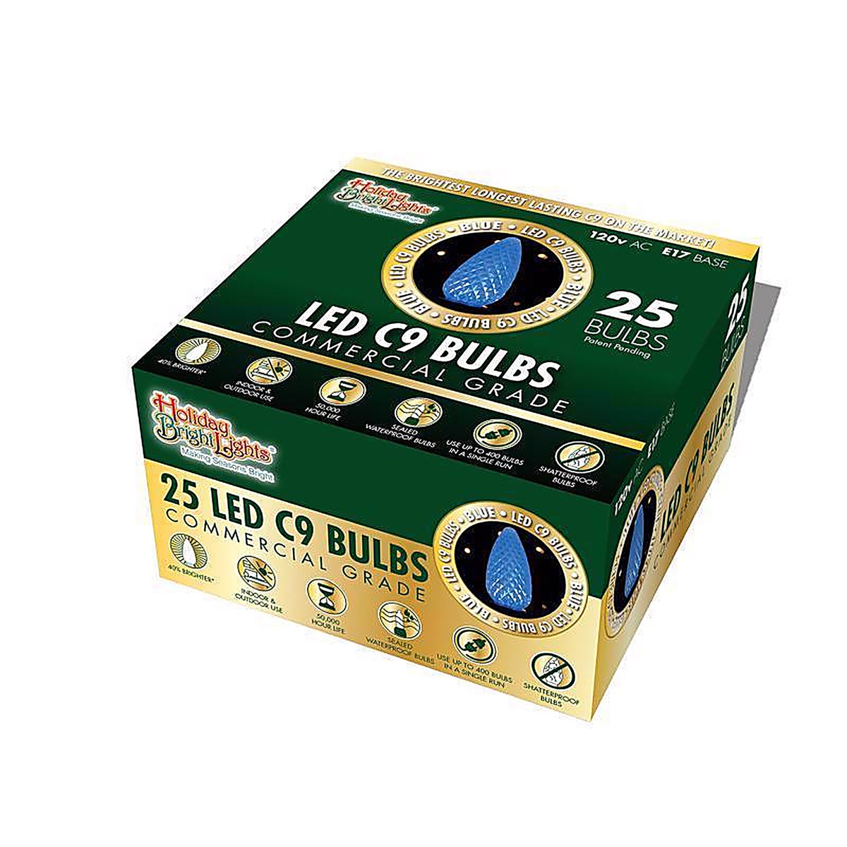 Holiday Bright Lights - BU25LEDFC9-TBLA - LED C9 Blue 25 count Replacement Christmas Light Bulbs