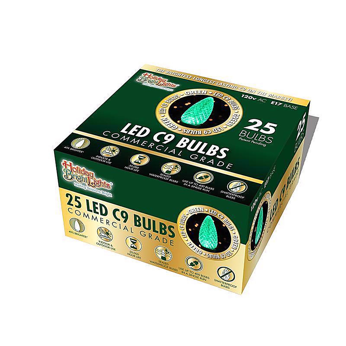 Holiday Bright Lights - BU25LEDFC9-TGRA - LED C9 Green 25 count Replacement Christmas Light Bulbs